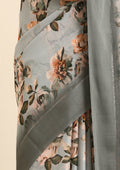 Grey Floral Printed Georgette Saree - Taashi