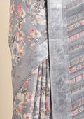 Grey A/O Floral Printed Plaids Woven Line Saree - Taashi