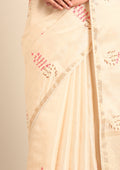 Cream Fancy Embroidery Tussar Saree - Taashi