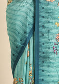Powder Blue Digital Multicolor Floral And Textured Printed Crepe Saree - Taashi