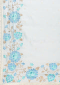 Pastel Blue Floral Embroiderd Linen Saree - Taashi