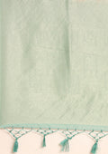 Pastel Green Floral Printed Zari Woven Organza Saree - Taashi