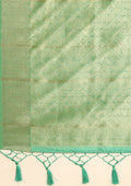 Green Zari Woven And Floral Printed Organza Saree - Taashi