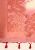 Dusty Red Blue Zari Woven And Floral Printed Organza Saree - Taashi