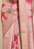 Mauve Floral Printed Tussar Saree - Taashi