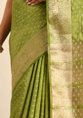 Green Traditional Zari Butta Woven Tussar Saree - Taashi