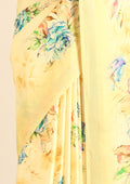 Yellow A/O Floral Printed Satin Saree - Taashi