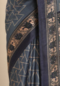 Blue Geometric Printed Tussar Saree - Taashi