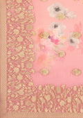 Dusty Pink Floral Printed And Woven Butta Georgette Saree - Taashi