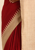 Maroon Temple Border Printed Tussar Saree - Taashi