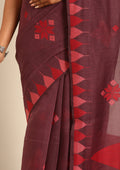 Dusty Purple Kasuti Pattern Woven Tussar saree - Taashi