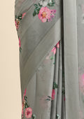 Gray Floral Digital Printed Georgette Saree - Taashi