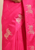 Pink Jacquard Pattern Placement Tussar Saree - Taashi