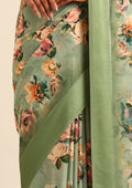 Dusty Green Floral Printed Georgette Saree - Taashi
