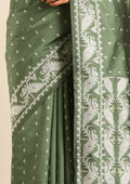 Dark Green Stylised Ikat Pattern Tussar Saree - Taashi
