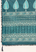 Teal Batik Floral Butta Printed Cotton Saree - Taashi