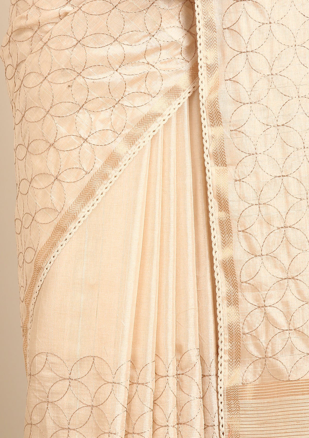 Cream Fancy Embroidery Tussar Saree - Taashi
