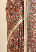 Tussar X Red Madhubani Printed Art Tussar Matka Silk Saree - Taashi