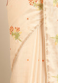 Cream Fancy Embroidery Tussar Saree - Taashi