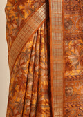 Mustard Yellow A/O Floral Printed Tussar Saree - Taashi