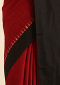 Red And Black Temple Border Printed Tussar Saree - Taashi