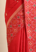 Red Ikat Pattern And Tradition Pattern Woven Tussar Saree - Taashi