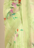 Pastel Green Multicolor Floral Printed Georgette Saree - Taashi
