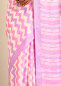 Cream Contrast Zigzag Printed Art Tussar Matka Silk Saree - Taashi