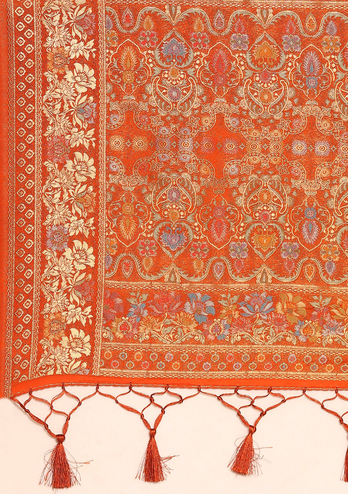 Orange Semi Banarasi SIlk Saree