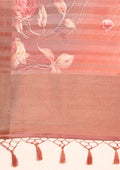 Dusty Pink Floral Printed Tussar Saree - Taashi