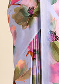 Violet Watercolor Floral Digital Printed Satin Saree - Taashi