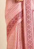 Dusty Pink Butti Printed Art Tussar Matka Silk Saree - Taashi