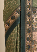 Dark Green Geometric Printed Tussar Saree - Taashi