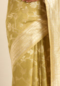 Pista Green Floral Woven Tussar Saree - Taashi