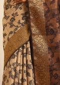 Beige And Brown Floral Woven Tussar Saree - Taashi