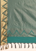 Teal Temple Butta Kanchipuram Saree - Taashi
