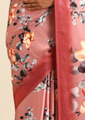 Dusty Pink Floral Digital Printed Satin Saree - Taashi