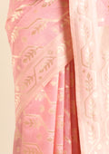 Pastel Pink Geometric Floral Woven Tussar Saree - Taashi