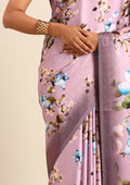 Mauve Floral Digital Printed Satin Saree - Taashi
