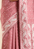 Dusty Pink Stylised Ikat Pattern Tussar Saree - Taashi
