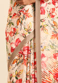 Beige Multicolor Watercolor Floral Printed Crepe Saree - Taashi
