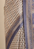 Cream And Blue A/O Floral Printed Art Tussar Matka Silk Saree - Taashi