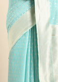 Sky Blue Traditional Pattern Woven Tussar Saree - Taashi