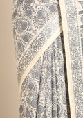 Cream And Grey Stylised A/O Paisley Pattern Linen Saree - Taashi