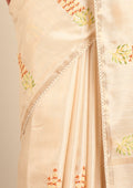 Cream Fancy Embroidery Tussar Saree - Taashi