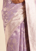 Mauve Floral Woven Tussar Saree - Taashi