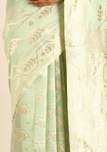 Pastel Green Geometric Floral Woven Tussar Saree - Taashi