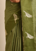 Olive Green Placement Jacquard Woven Tussar Saree - Taashi