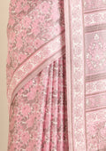 Dusty Pink A/O Floral Printed Art Tussar Matka Silk Saree - Taashi