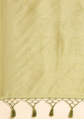 Sage Green Floral Printed Zari Woven Organza Saree - Taashi